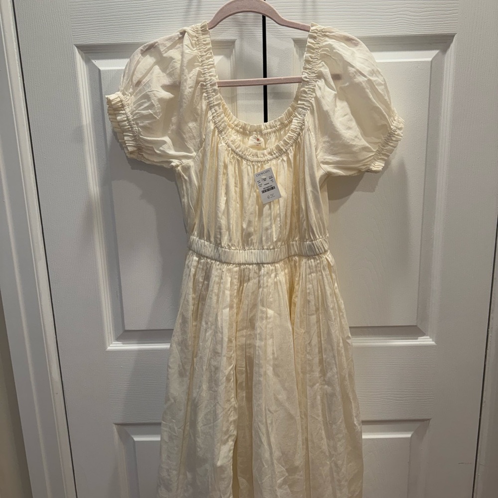 J. Crew Cream Maxi Sundress with Ruched Tiered Design and Puff Sleeves